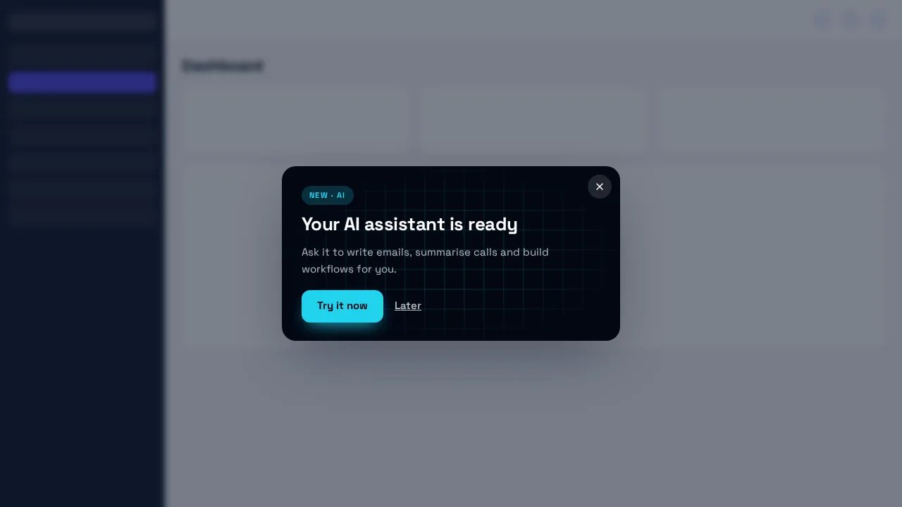 AI assistant launch popup shown inside GoHighLevel